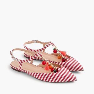 J.Crew Red & White Striped Pointed Flat -Size 7.5